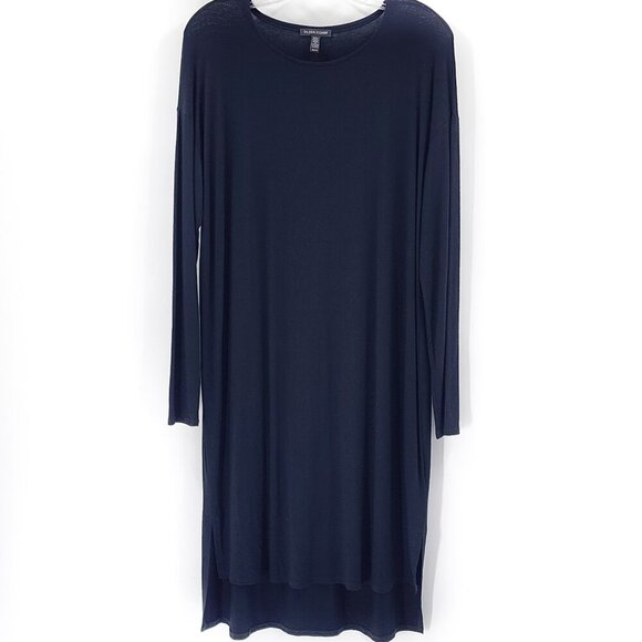 EILEEN FISHER Long Sleeve Viscose Jersey Crew Neck Dress Black - Picture 4 of 7